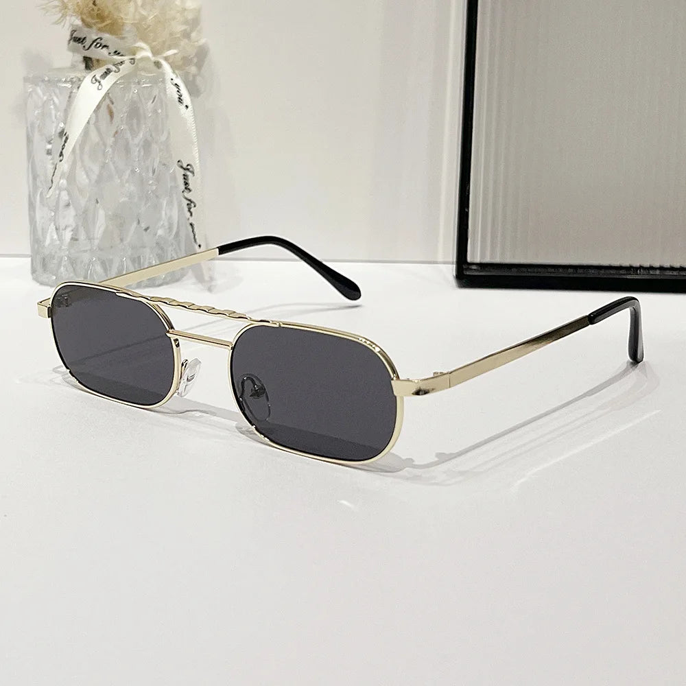 Custom Logo Retro Men Women Alloy Rectangle Sun Glasses UV400 Shades Metal Frame Small Sunglasses Men Women MegaBDM