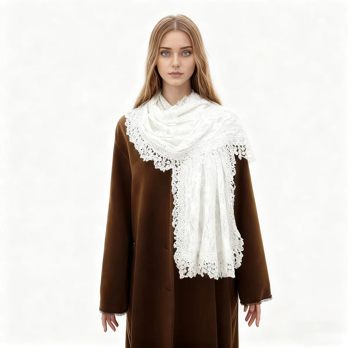 Fashion Lace Bride Shawl Long Scarf Hollow Solid Color Muslim Women Hijab Floral Tassel Scarf