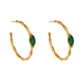 Vintage Bamboo Texture for Women Green Glass Stone C Shape Stainless Steel Dangle Earrings