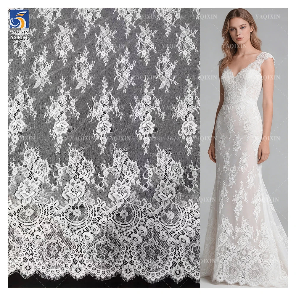 YX1270 Popular in the Britain Luxurious Duchess White Wedding Lace Soltis Fabric Woven Eyelash Lace Fabric Flowers for Bride MegaBDM