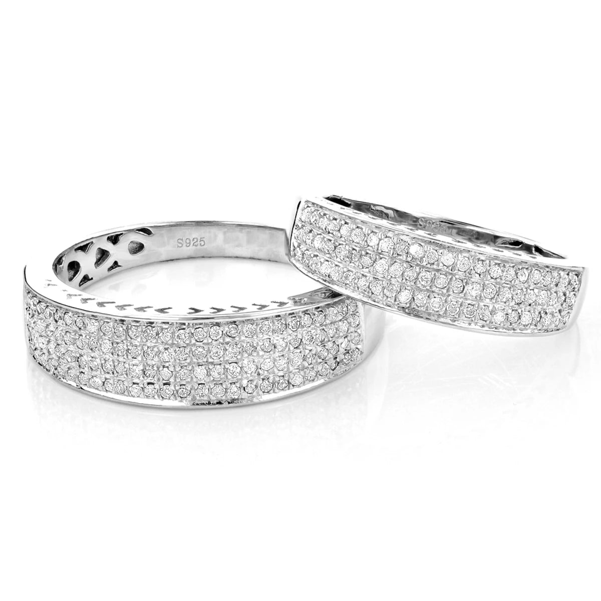 Sterling Silver 14K Gold Plated IGI Certified Wedding Band Set with Lab Grown Round Brilliant Cut Diamond Rings His Hers Design