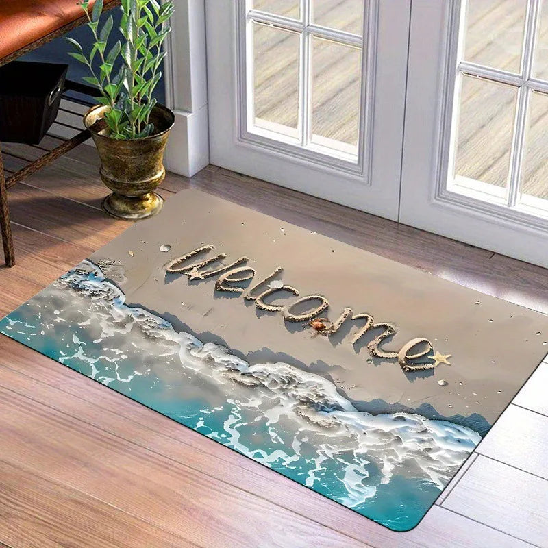 American Retro Polyester Kitchen & Entryway Mat Easy to Clean Washable Dirt-Resistant Home Floor Mat for Living Room Entryway