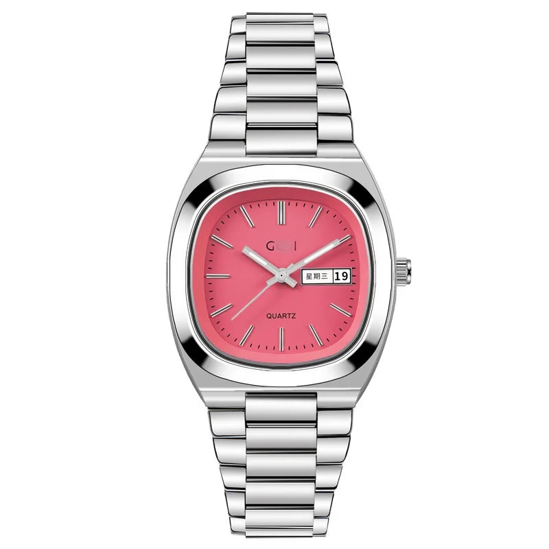 Fenyi Wholesale Fashion Luxury Simple Business Casual Calendar Candy Color square Plate Steel Belt Quartz Watch for Women