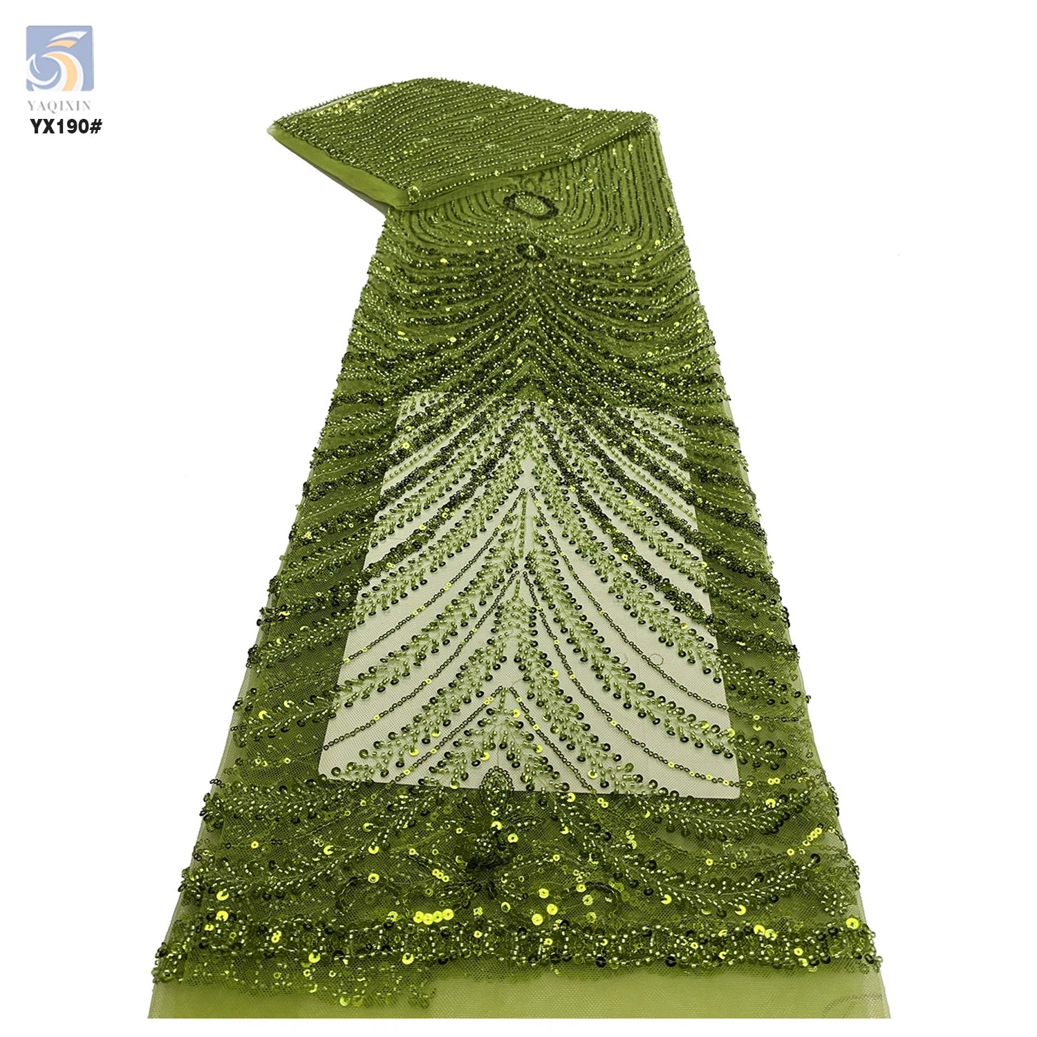 YX190 African Sequin Green Embroidery Tulle Lace Materials Lace Sequins Lace Fabric for Senegal Weddings