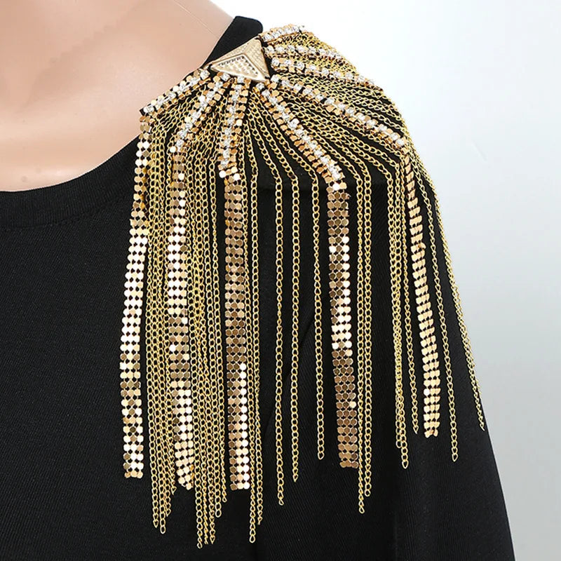 New Arrival Beautiful Metal Inset Rhinestones Tassel Shoulder Badge Clothing Accessories