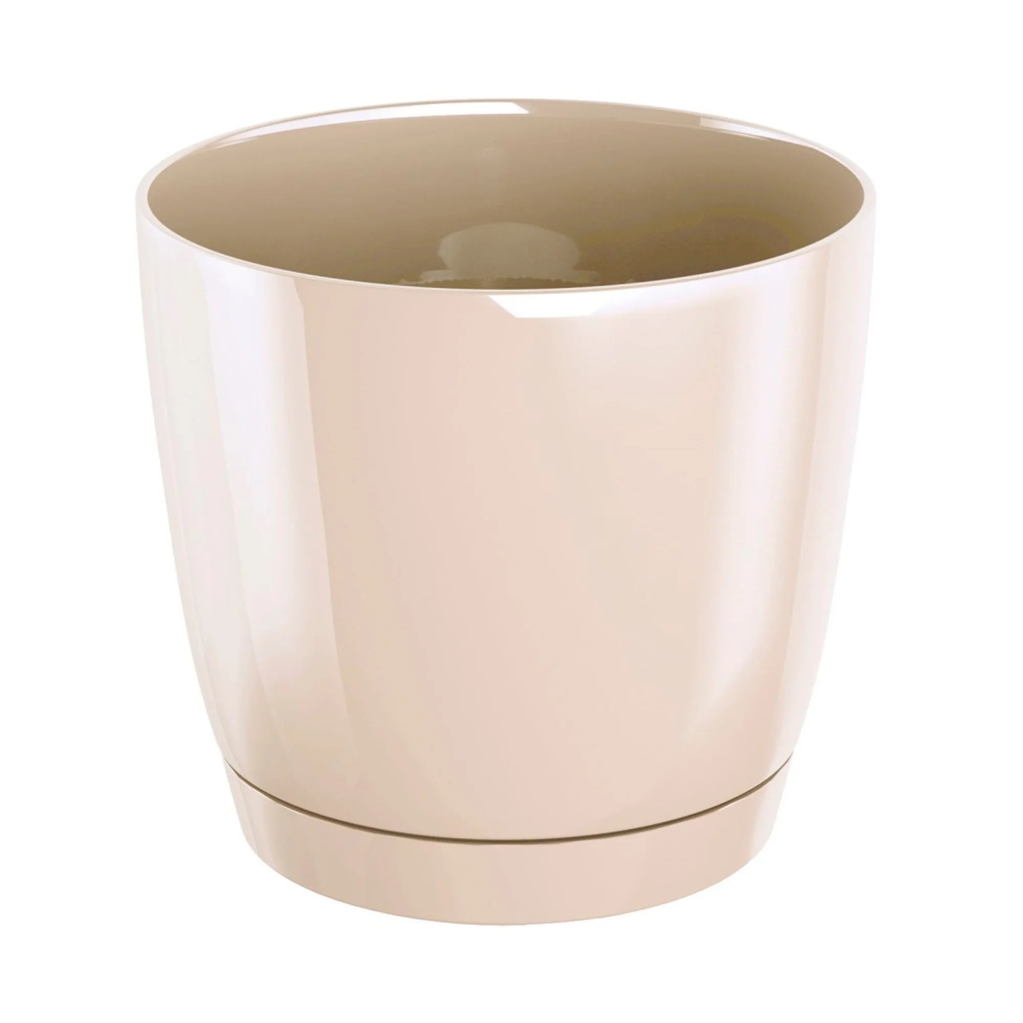 Coubi Round P round plastic flower pot in cream color 13.5 (length) x 13.5 (width) x 12.4 (height) cm