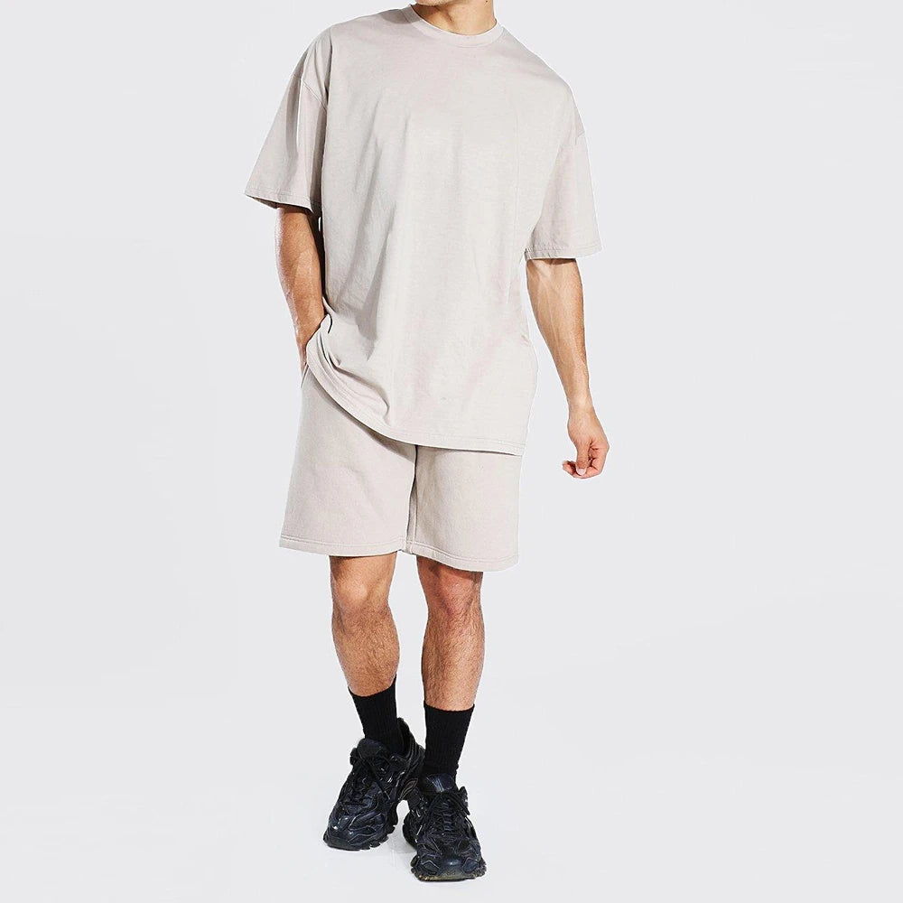 Men's 2025 Summer Street Style Casual 2-Piece Set Elastic Waist Shorts & T-Shirt Breathable Wholesale Cheap Price