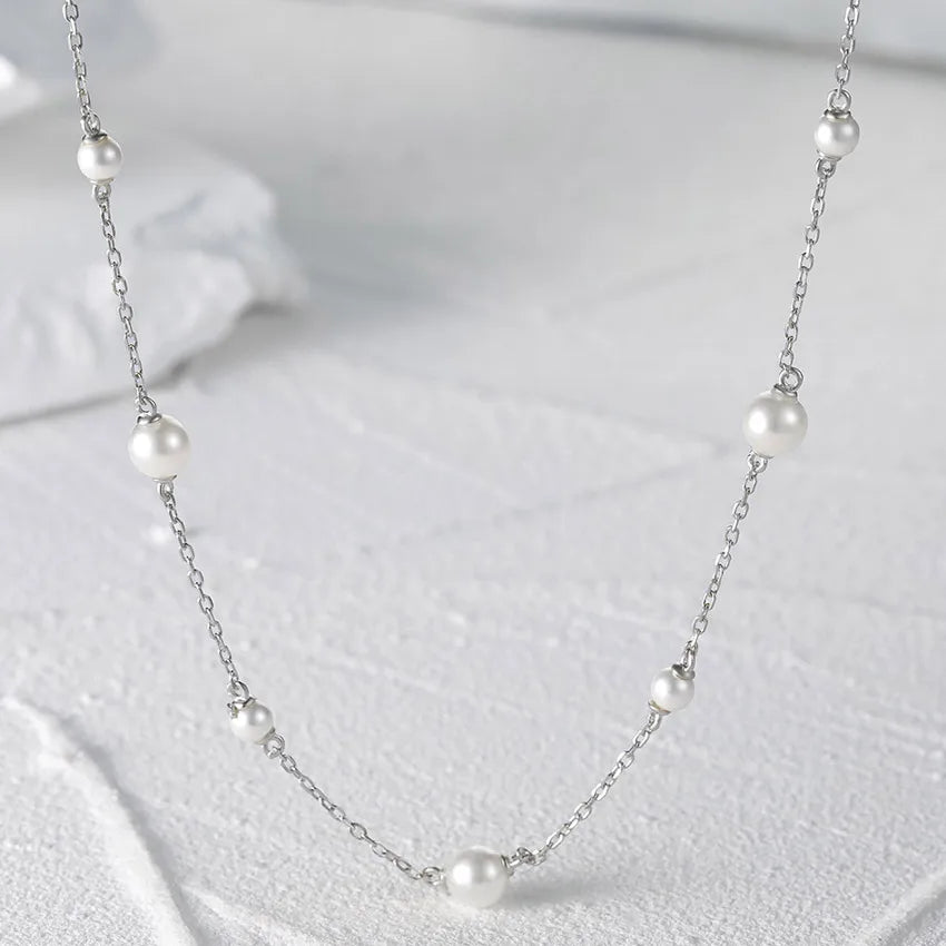 Low MOQ Wholesale Christian Link Chain Zircon Freshwater Pearl Dainty Minimalist Womens 925 Sterling Silver Gift Necklace