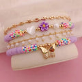 Boho Summer Beach Stack Bracelet Set Multi-layer Colorful Polymer Clay Diamond Butterfly Flower Bracelet Set for Women Jewelry