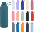 Insulated Water Bottles -17 oz Stainless Steel Rubber Coated Double Wall Water Bottle Leakproof Lightweight BPA Free