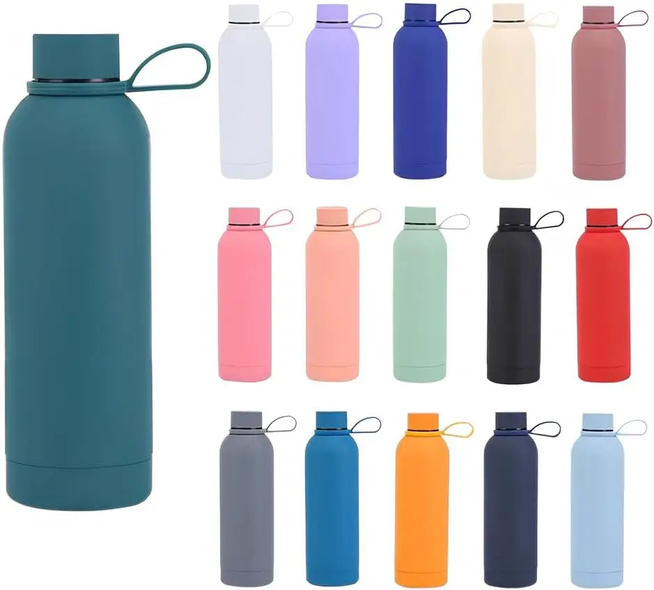 Insulated Water Bottles -17 oz Stainless Steel Rubber Coated Double Wall Water Bottle Leakproof Lightweight BPA Free