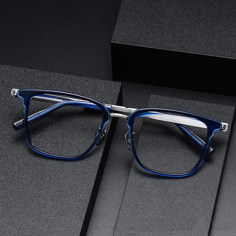 Classic Retro Handmade Designer Titanium Materials Square Glasses Frames Myopia Antiblue Light Eyeglasses Frame Light Comfort
