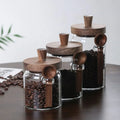 Hot Selling Modern Eco-Friendly High Borosilicate Glass Storage Jar Set Wooden Lid Spoon Airtight Container 0.5-1L Coffee