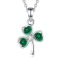 Fashion Accessory Wholesalers Rhodium Plated Three Leaf Clover Pendant Green Cubic Zirconia Dainty Jewelry Necklace