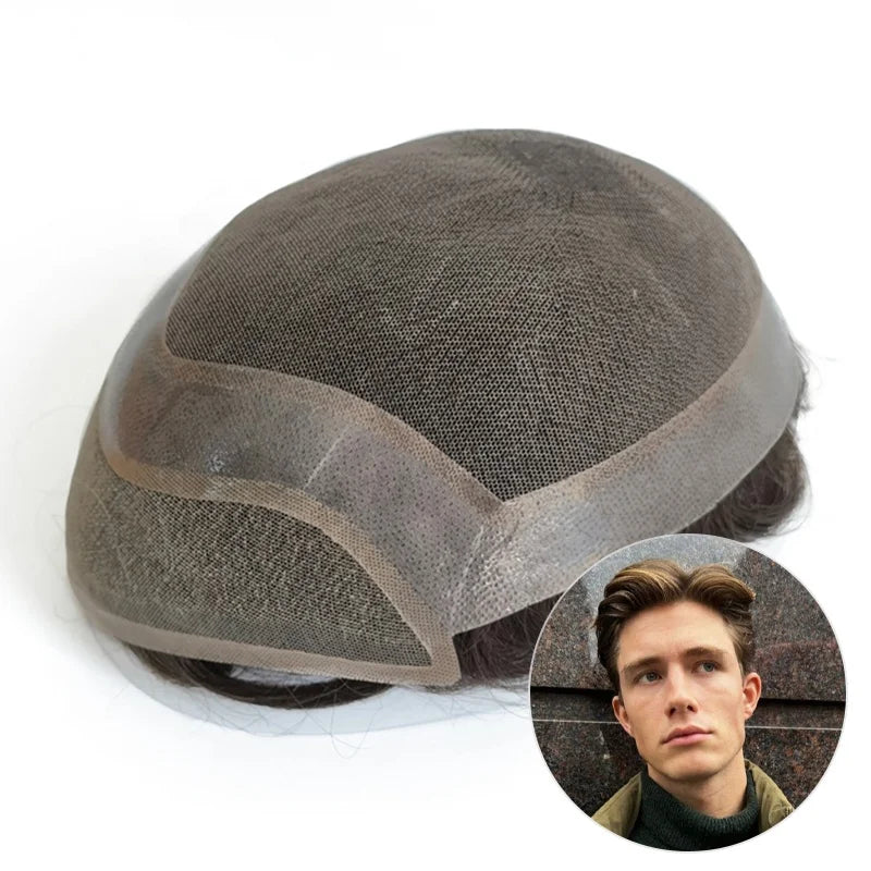 Good Front Lace Bleached Knots 100% Natural Human Hair Piece Swiss Lace Men's Toupee MegaBDM