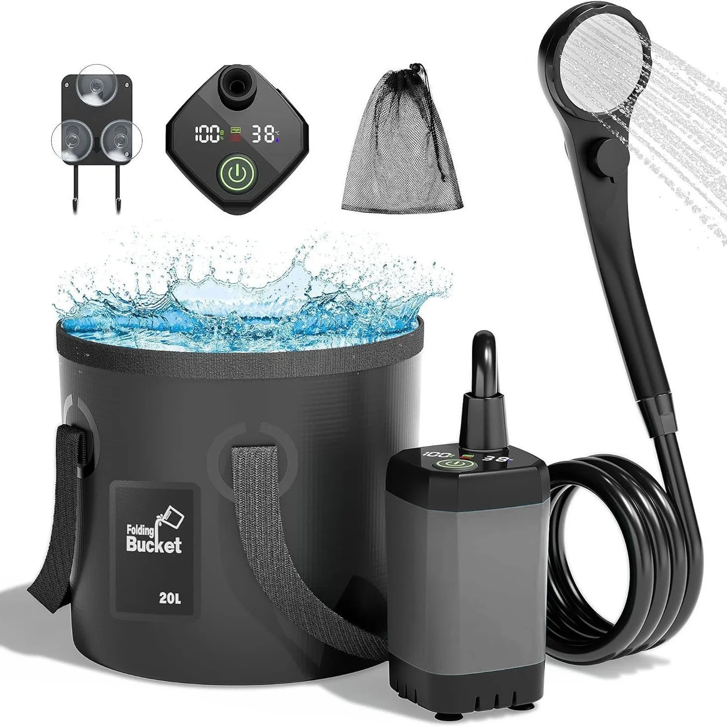 6000mAh Rechargeable IPX7 Waterproof Outdoor Camping Shower with Intelligent LED Display for Hiking and Travel