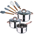 5-piece stainless steel cookware set (16 18 20 cm) suitable for induction + 5-piece silicone and acacia wood kitchen