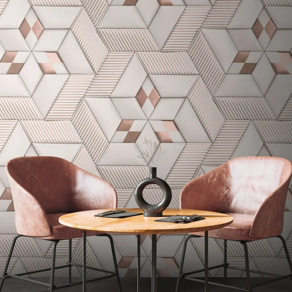 Germany Made 3D Photo Wallpaper Mural White Cream Bronze Non Woven Vinyl Modern Sound-Absorbing Highly Wash-Resistant Dining Gym