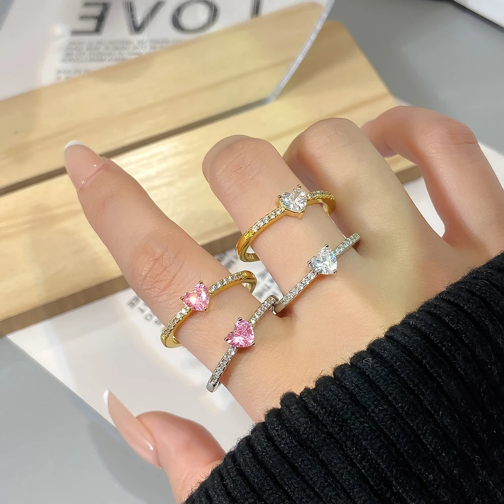 For Foxi Fashion Jewelry Manufacturer's Tiny Heart Eternity Ring 5A Zircon Stone Gemstone Rings for Women in Brass