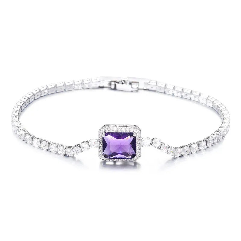 Wholesale Crystal Women Wedding Party Cz Rhinestone Bridal Single Amethyst With Tennis Bracelet