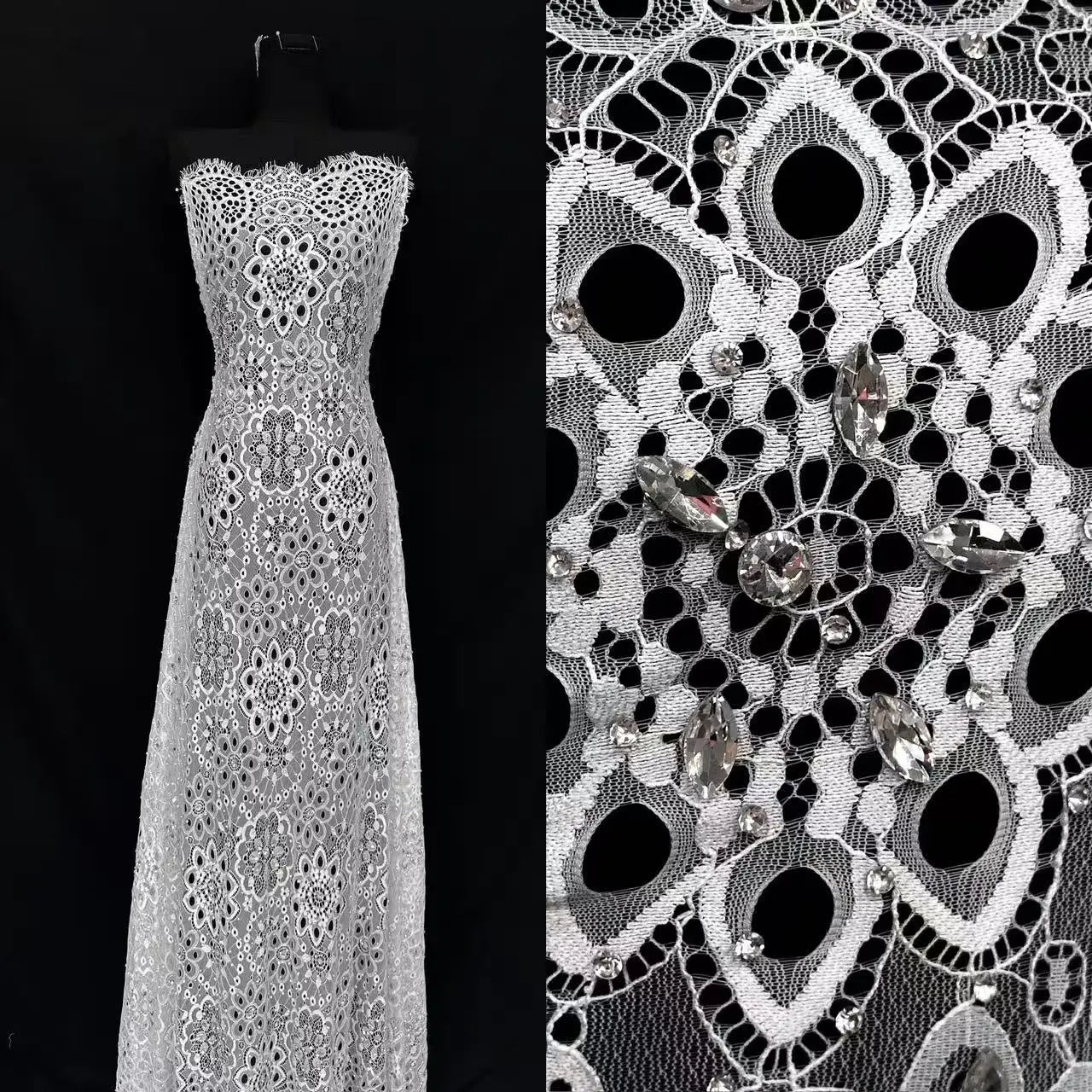 Brilliance Beaded with Rhinestone Stretch Mesh Fabric