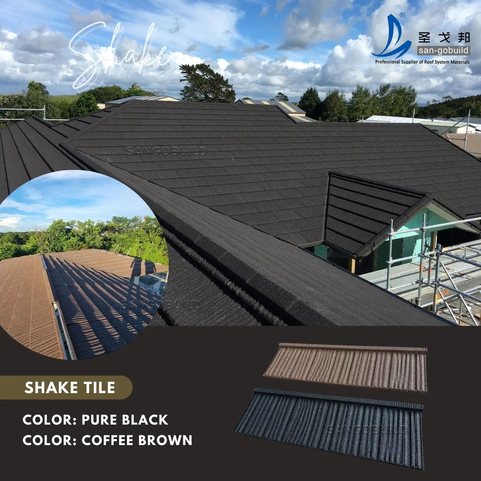 Aluminum Metal Shingle Stone Coated Steel Tile UV Resistance Roofing Shingles on Sale