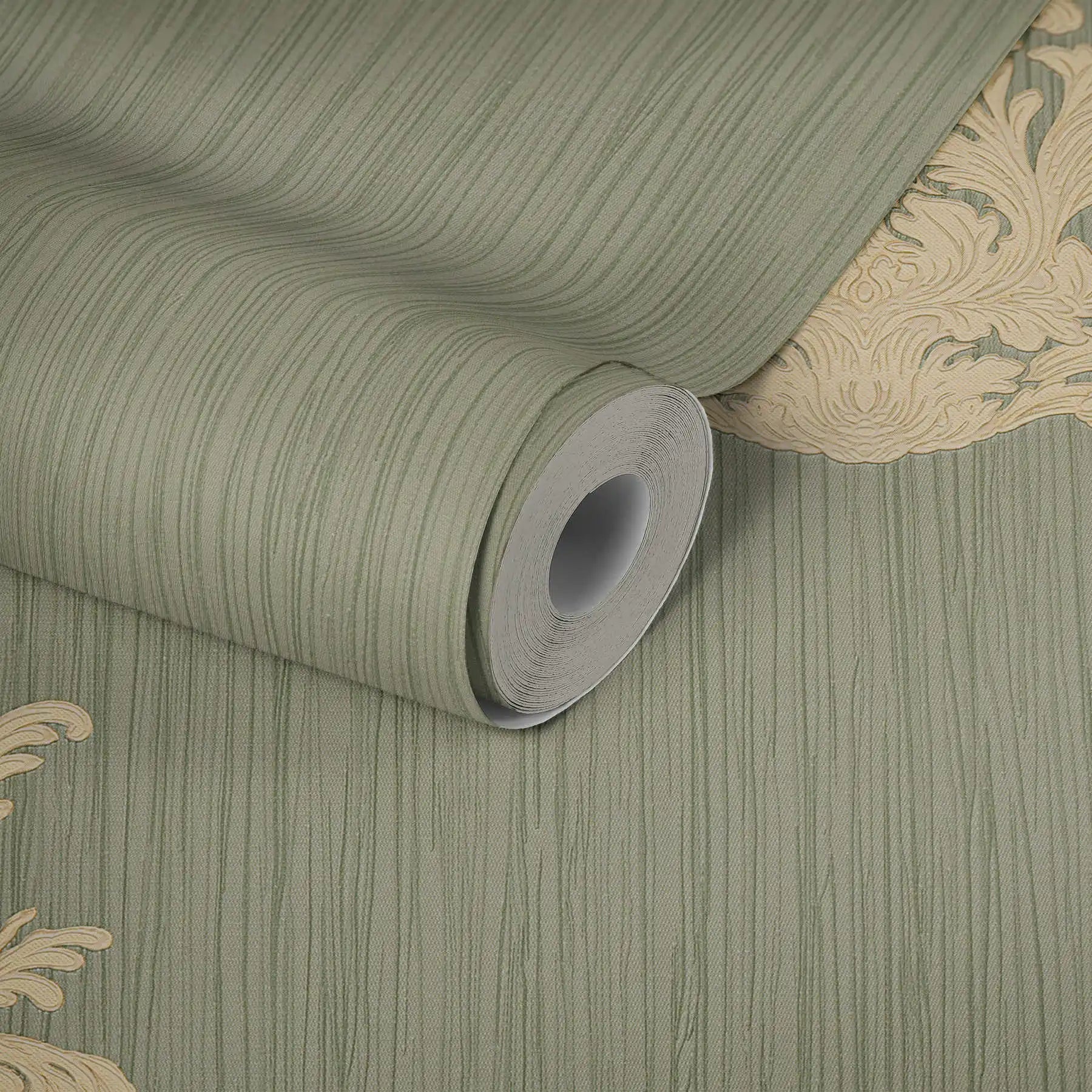 Made Germany Sale Wallpaper Rolls Damask Modern Green Gold Non Woven Vinyl Wallpaper Living Room Kitchen Stock Clearance 1005 X