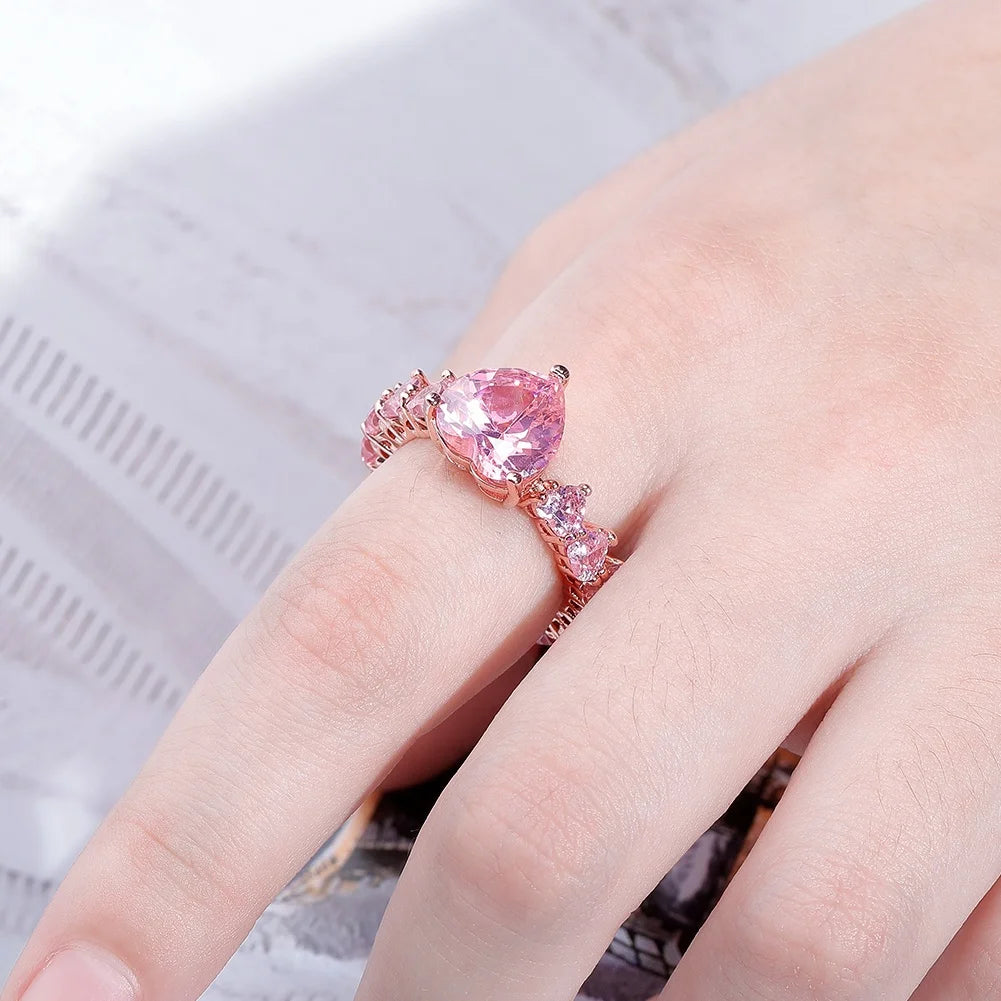 New High Quality Luxury Heart Ring Brass Gold & Rhodium Plated Iced Cubic Zircon Hip Hop Fashion CZ Jewelry Women Valentine Gift