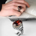 Turkish 925 Sterling Silver Men's Ottoman Style Gemstone Ring Natural Agate Stone Bezel Setting Geometric Shape Azuris VALKH1244