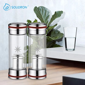 Double Glass Natural Mineral ORP Stone Alkaline Water Bottle pH 9.5 Manual Outdoor Use 250ml OEM