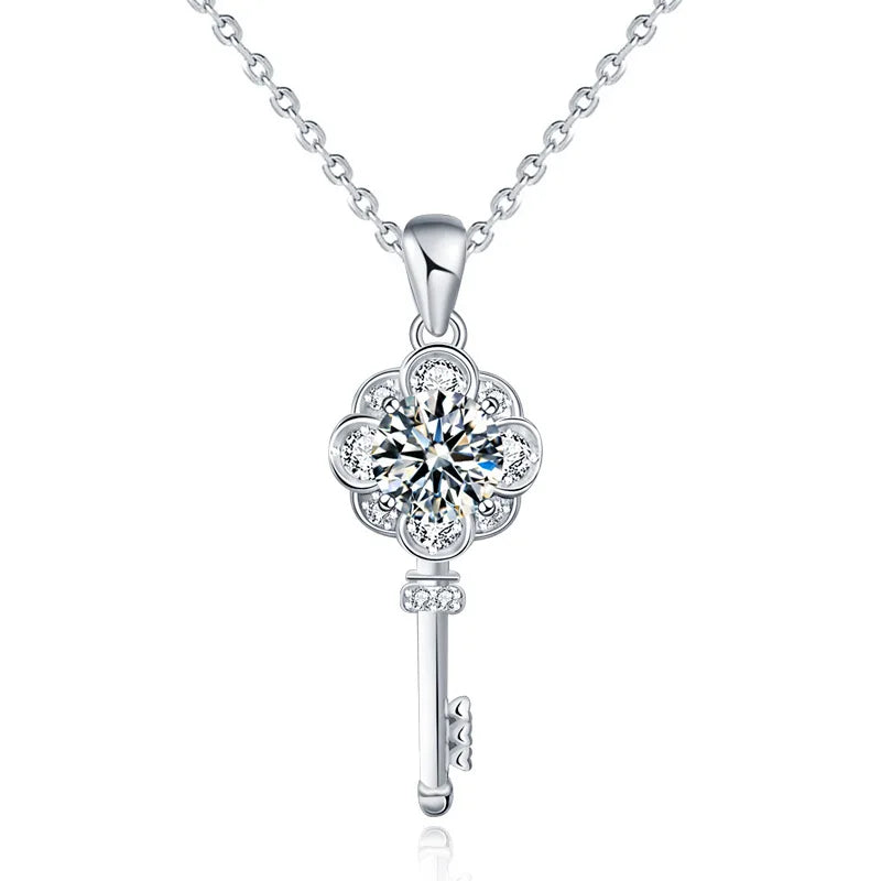 XMA003 1CT Carat D Color Moissanite Diamond Heart Key Pendant Necklace with Moissanite Stone 925 Sterling Silver Jewelry
