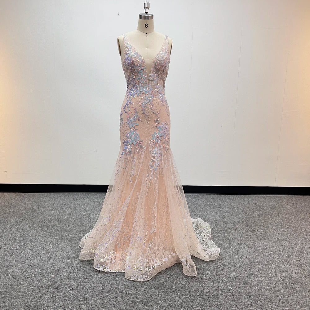 Jancember LSMZ20 Elegant Sequins Sleeveless Mermaid Evening Party Gowns Dresses