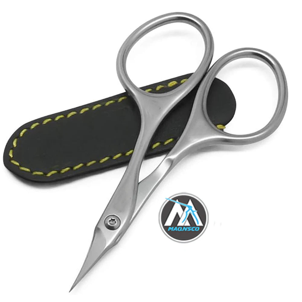 Best Quality Straight Cuticle Grooming Scissors Stainless Steel Professional Nail Scissors Leather Case Right-Handed for Eyebrow
