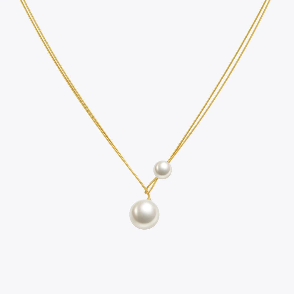 18K Gold Plated Stainless Steel Jewelry Double Layered Thin Wire Swarovski Pearl Choker Waterproof for Woman Necklace P253532