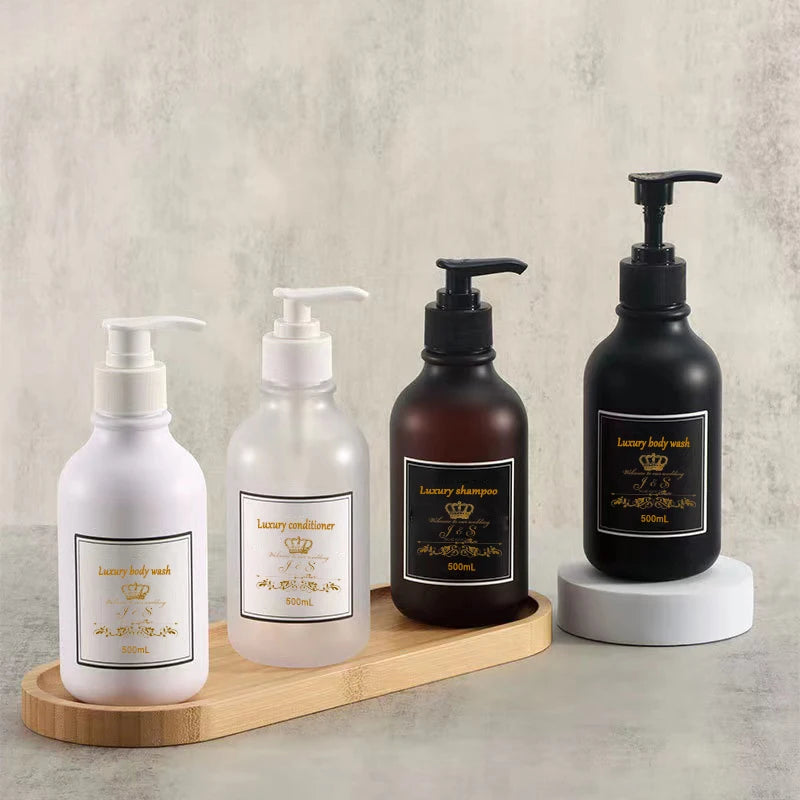 Wholesale Luxury 300ml 500ml Matte Effect Round Black Biodegradable PET Bottles for Shampoo Conditioner Skin Care Serum Lotion
