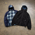 Custom Zip up Patchwork Reversible Waterproof Plaid Nylon Jacket Double Sided Cotton Lined Lightweight Jacket with Hoody