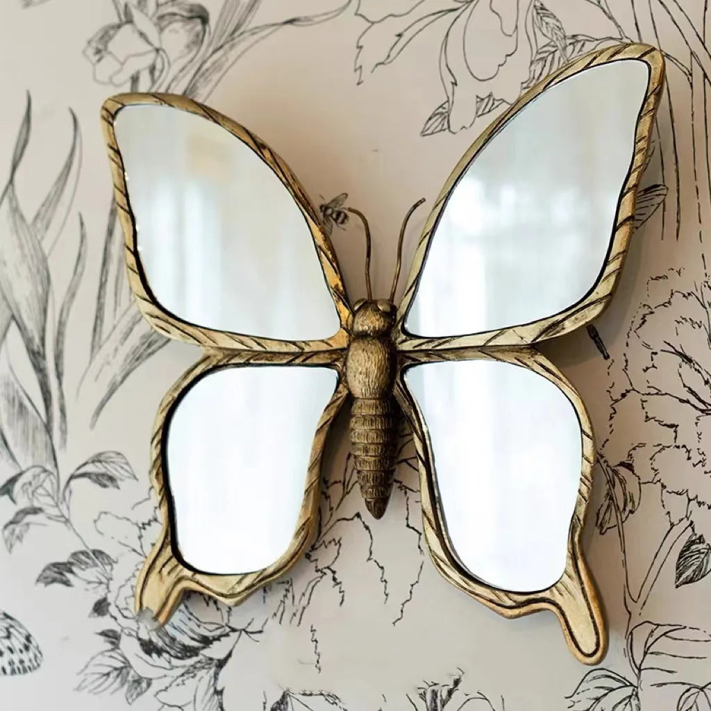 Distressed Resin butterfly Mirror Wall Hanging Dragonfly Decorative Painting Wall Decoration Lifelike Animal Light Luxury