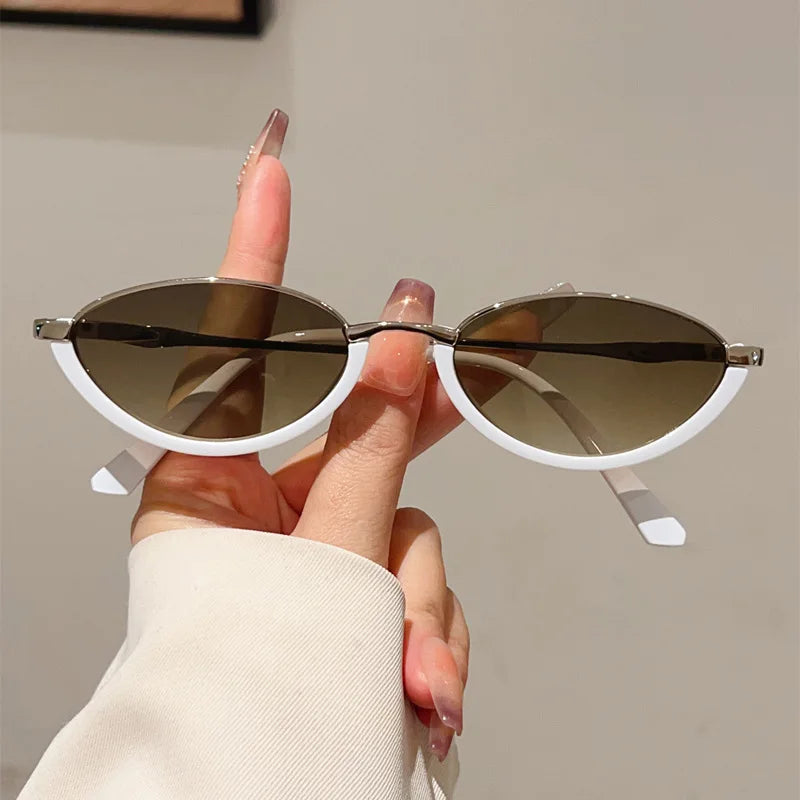 Logo Custom 2025 Luxury Vintage Lady Oval Cat Eye Sun Glasses UV400 Metal Half Frame Sunglasses for Women
