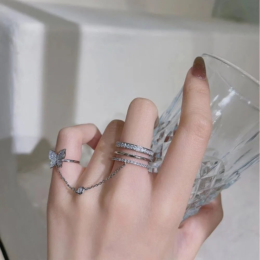 Fashion Chain Butterfly Adjustable Ring for Women Jewelry