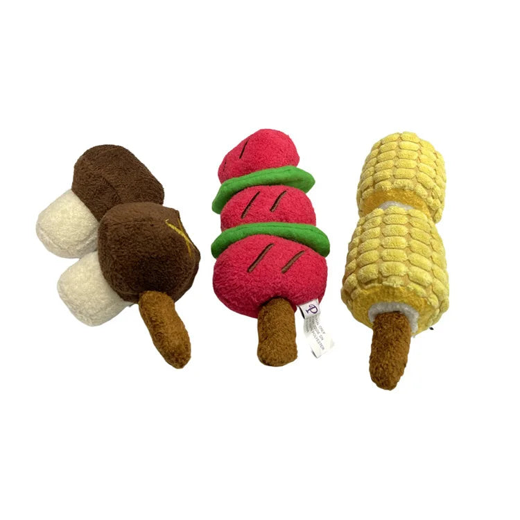 Indestructible Squeaky Chew Cuddle Pet Plush Toy Fashion Simulation BBQ Voice Mushroom for Dogs