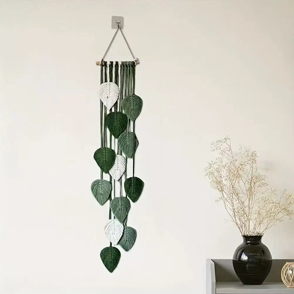 Boho Macrame Leaf Wall Hanging Decor | Handmade Woven Leaf Tapestry for Bedroom Living Room Nursery & Home Decoration