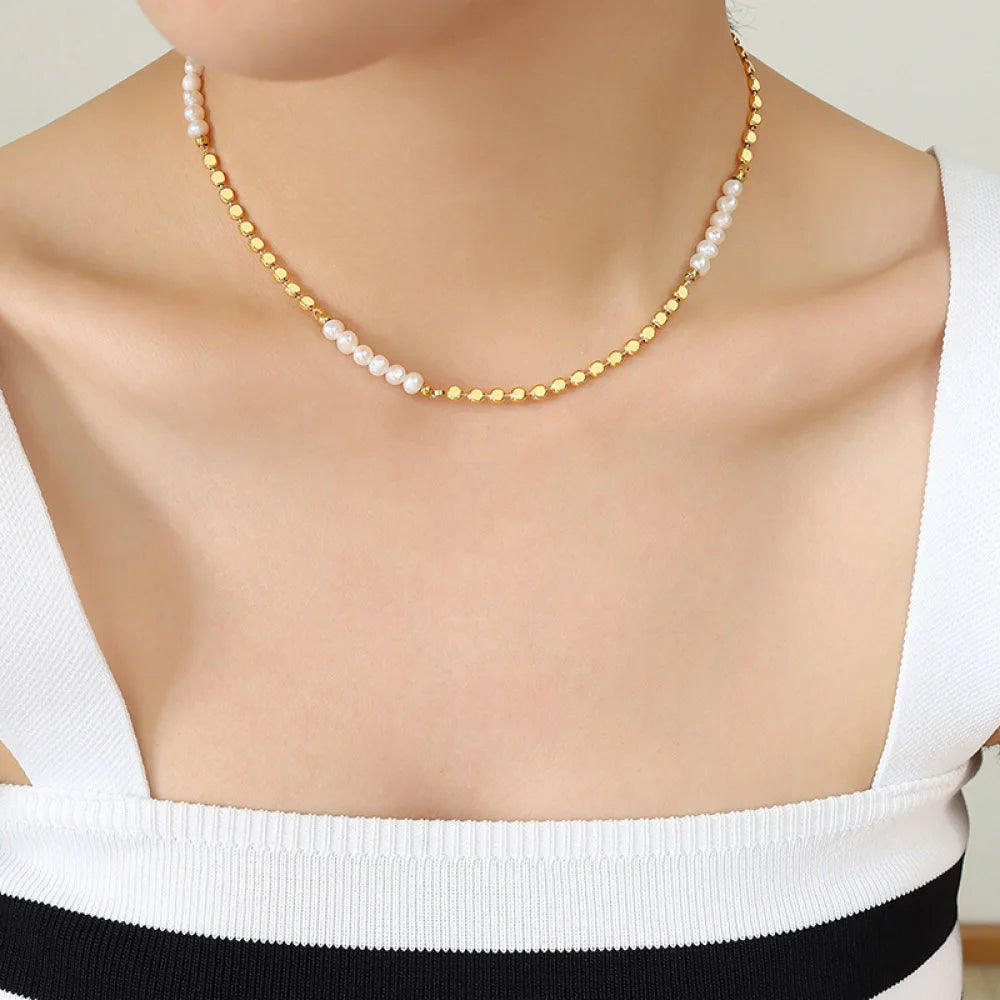 New Fashion Baroque Freshwater Pearl Square Chain Necklace 18K Gold Plated Choker Jewelry Gift Wholesale