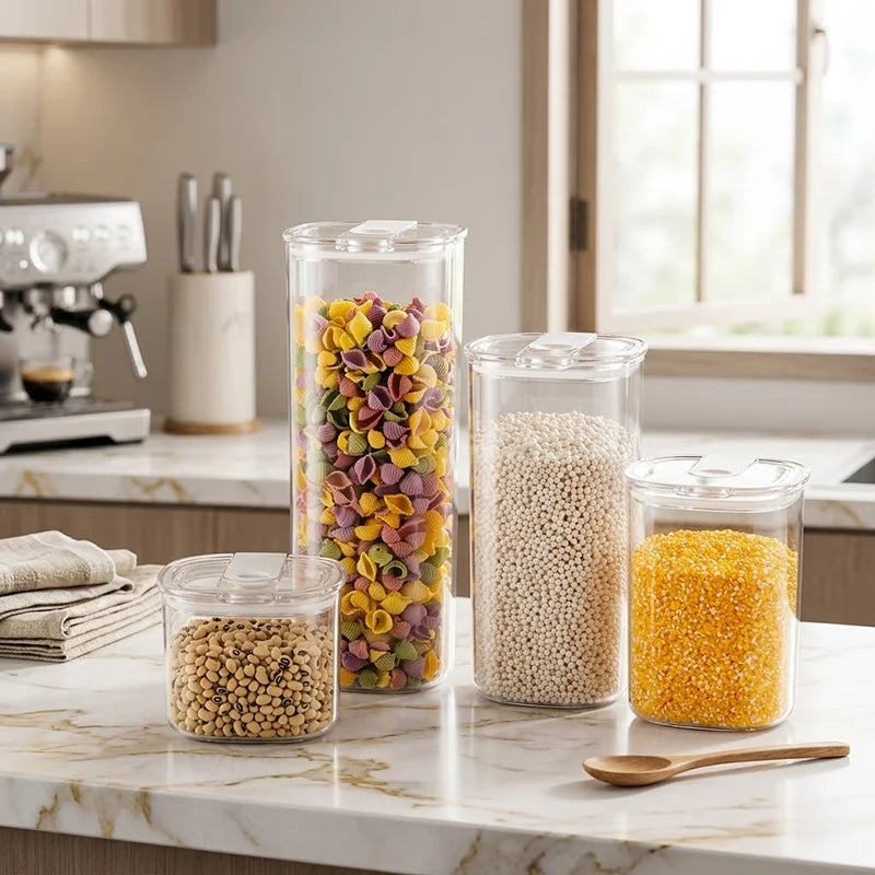 ANYA Custom Logo Airtight Stackable Spice Storage Jar Dry Goods Pantry Food Storage Container Plastic clear Kitchen Organization