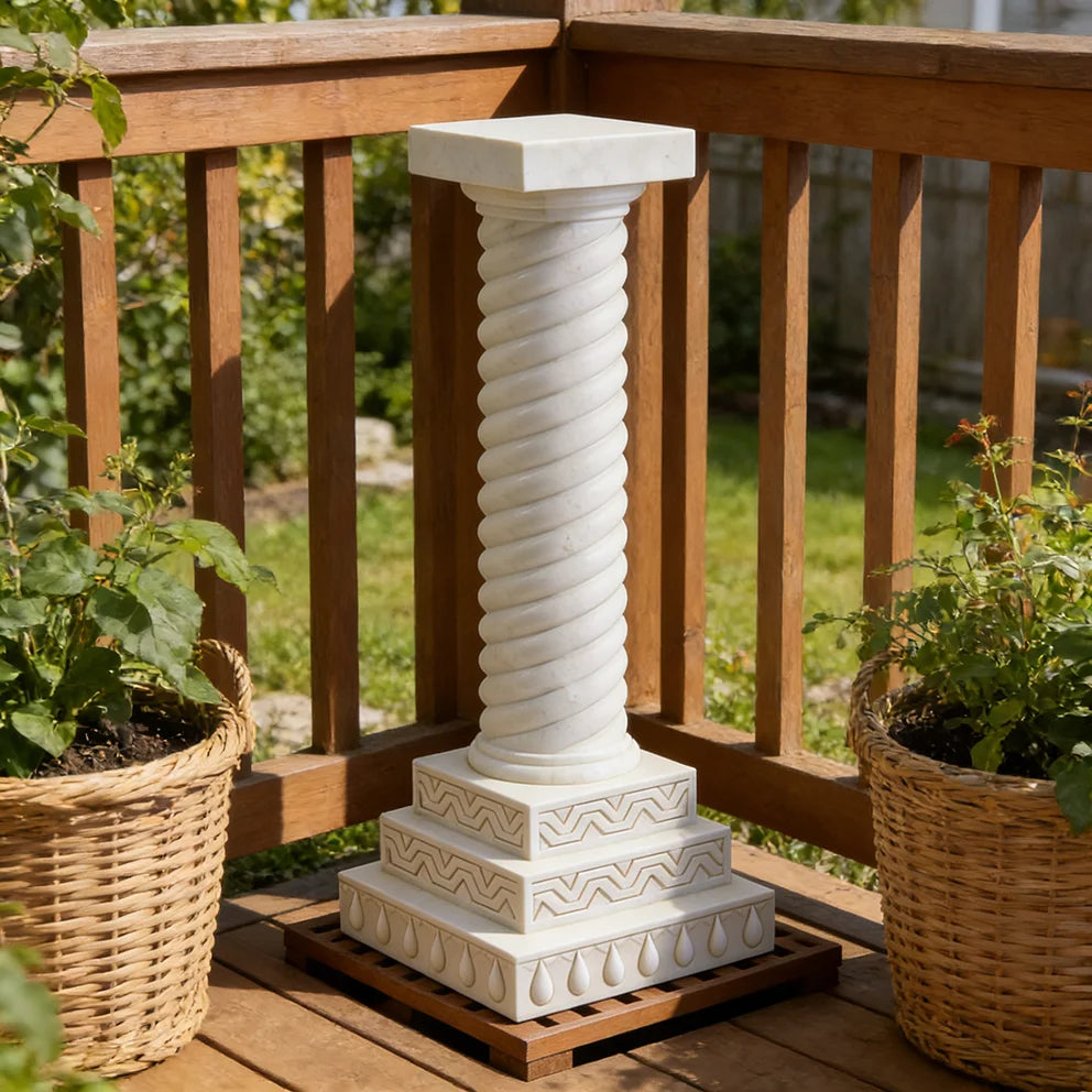 Twisted Spiral Column Resin Pedestal - Greek-Inspired Design Elegant Outdoor Base for Garden Statues & Planter Accents