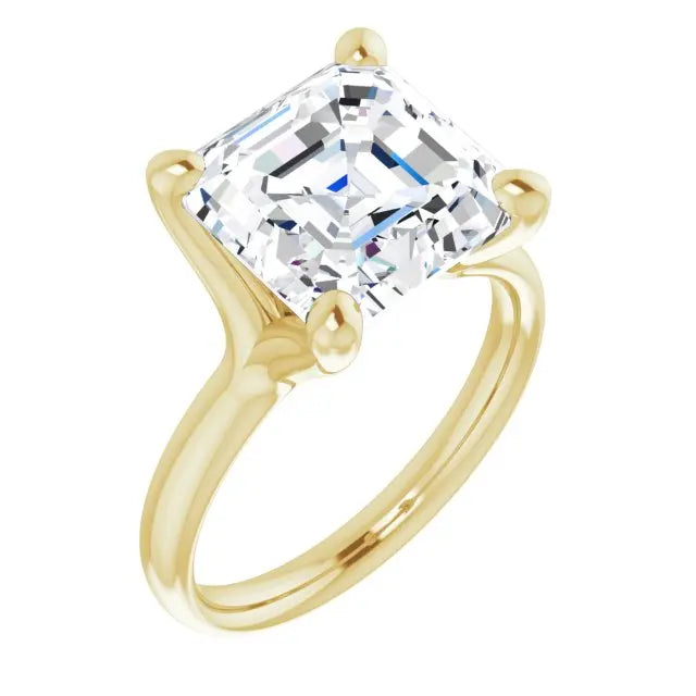 Elegant and Luxurious Women's 14K Gold Plated 5 Carat Asscher Cut Lab Grown Diamond IGI Certified Solitaire Engagement Ring