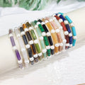 Custom Jewelry Women Silver Gold Plated Natural Fresh Water Pearl Tiger Eye Rhodonite Jade Cylinder Stone Bead Bracelet for Gift