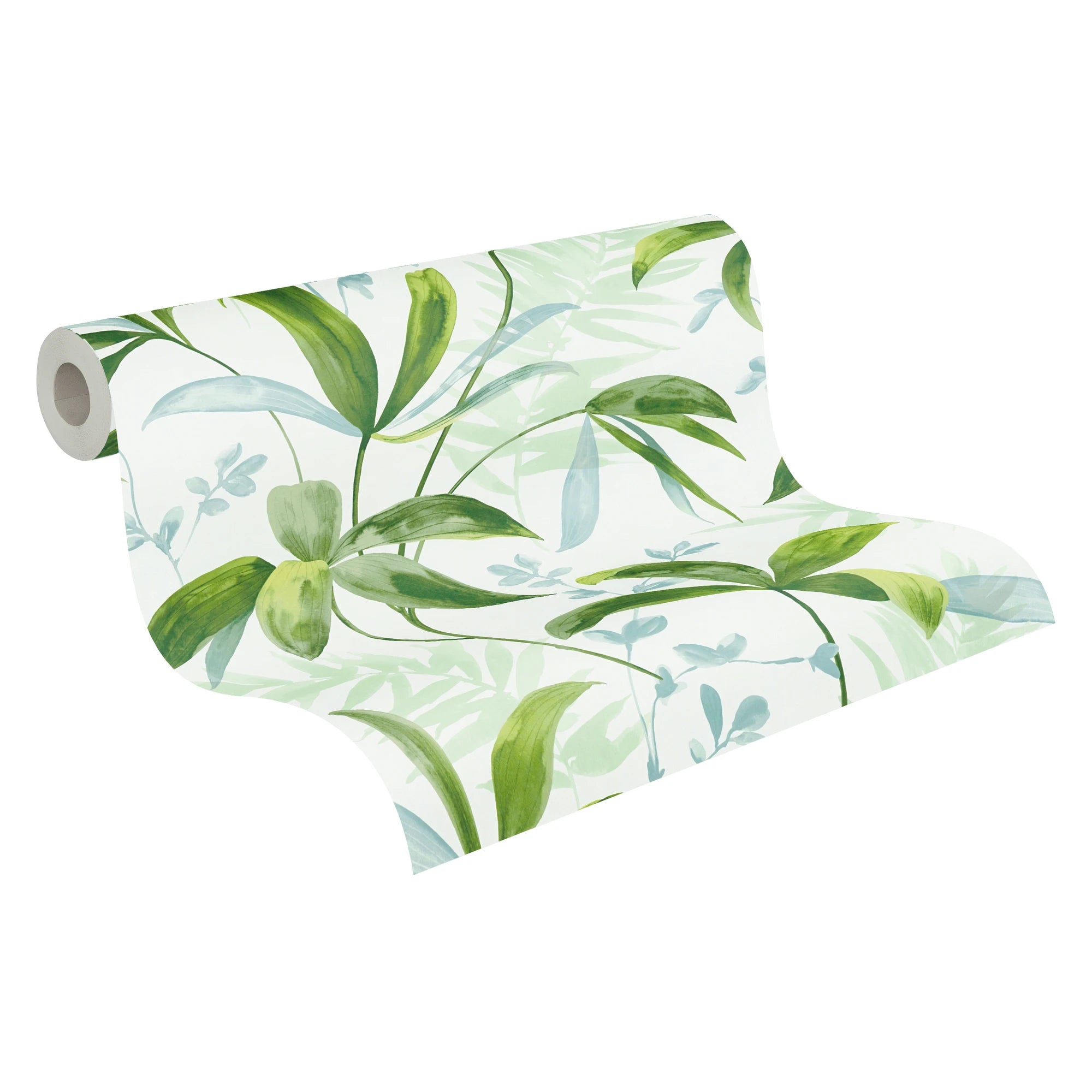 Made in Germany - Luxury Wallpaper rolls Jungle Green White Non Woven Contract Wallpaper Palm Trees - 1005 x 053 m