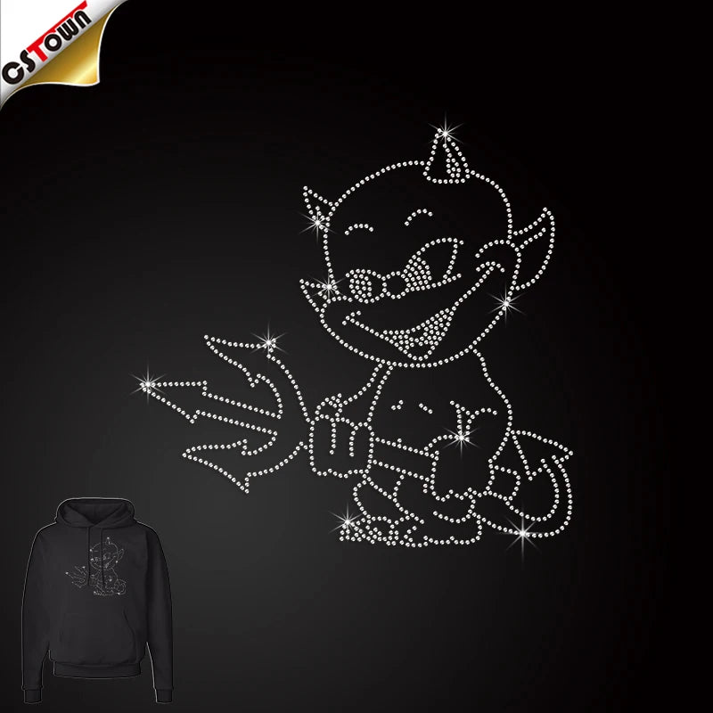 Low Moq Products Devil Boy Iron on T Shirt Design Rhinestone Iron on Transfer