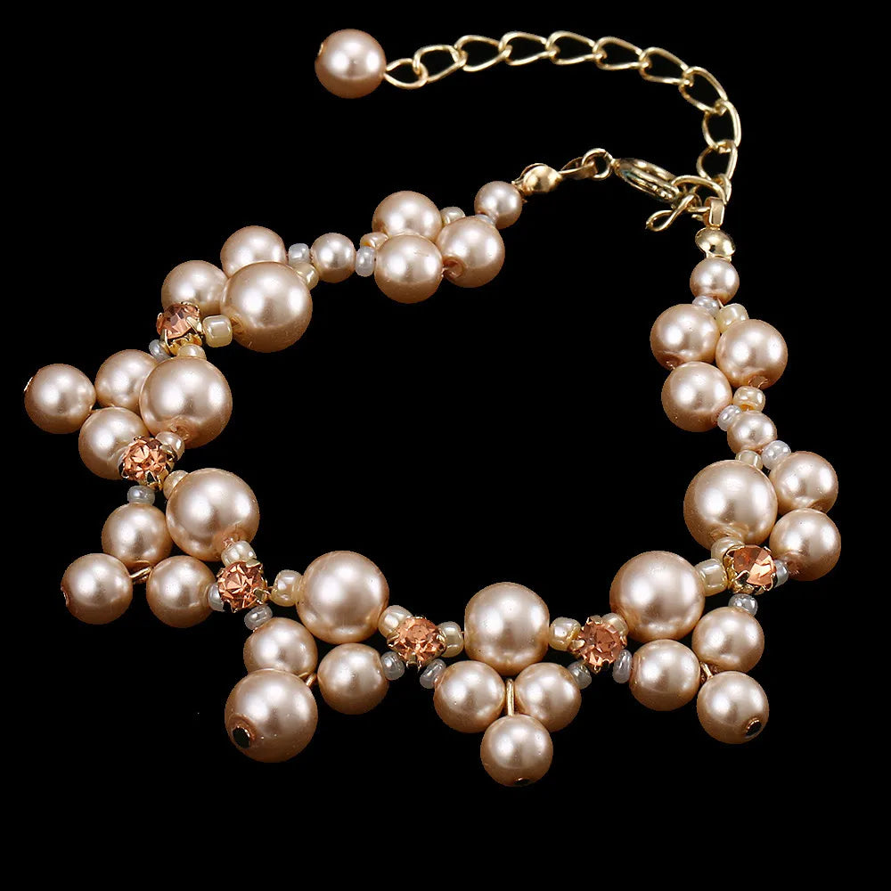 MOQ 2pcs Wholesale JR Women's Rhodium Plated Freshwater Pearl Zircon Tennis Beaded Bracelet for Party Wedding Gift