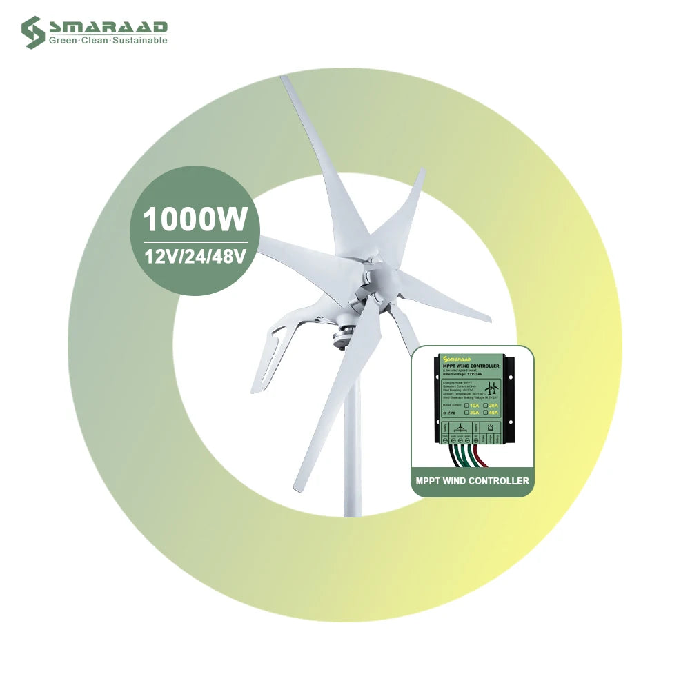 SMAEAAD 1000W MPPT Controller EU Warehouse 12V 24V 48V Home Use Wind Power System with 10kw Rated Wind Generators